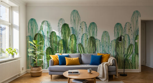 Design SL0822 — Papier peint Cactus colombiens vert pop aquarelle — Novomur