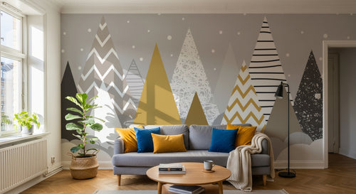 Design SL0869 — Papier peint Sapins motifs scandinave neige enfant — Novomur