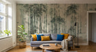 Design ZX0147 — Papier peint Foret bambous oiseaux fond beige chinois — Novomur