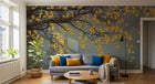Design ZX0253 — Papier peint Ginkgo jaune branche fond bleu gris — Novomur
