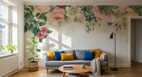Design ZX0311 — Papier peint Roses pivoines anemones papillons vintage — Novomur