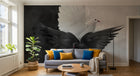 Design ZX0330 — Papier peint Colombes blanche noire dramatique vol — Novomur