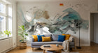 Design ZX0344 — Papier peint Paysage abstrait montagnes soleil barque — Novomur