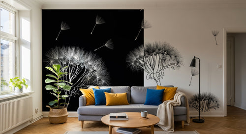 Design ZX0420 — Papier peint Pissenlits noir blanc divise abstrait — Novomur