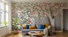 Design ZX0509 — Papier peint Arbre petites fleurs roses 3D fond gris — Novomur