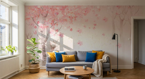 Design ZX0567 — Papier peint Cerisier rose foret vintage pastel — Novomur