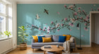 Design ZX0580 — Papier peint Magnolia rose oiseaux fond turquoise — Novomur