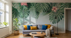 Design ZX0680 — Papier peint Monstera palmes hibiscus pastel — Novomur