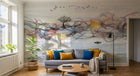 Design ZX0690 — Papier peint Vagues abstraites arbres oiseaux paysage — Novomur