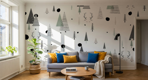 Design ZX0761 — Papier peint Sapins bois cerf scandinave enfant — Novomur
