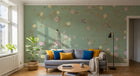 Design ZX0767 — Papier peint Chinoiserie branches fleurs oiseaux fond sauge — Novomur