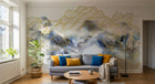 Design ZX0778 — Papier peint Montagnes lignes dorees grues abstrait — Novomur