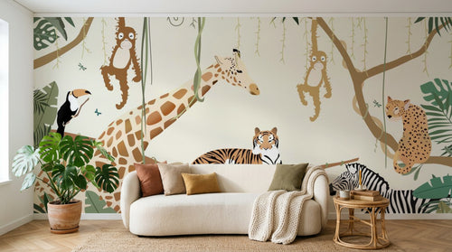 Design B023 — Papier peint Safari illustration plate vectorielle saturee — Novomur