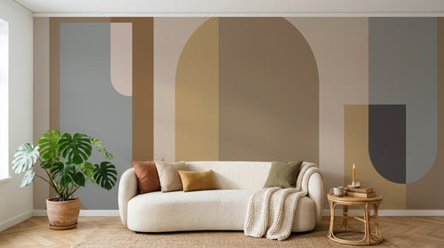 Design C0339 — Papier peint Art Abstrait Bauhaus Beige - Collection 1 — Novomur