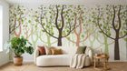 Design FC146 — Papier peint Foret stylisee arbres feuillage rond — Novomur
