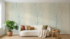 Design FC153B — Papier peint Arbres stylises corail bleu fond beige — Novomur