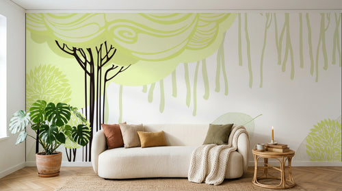 Design FC220 — Papier peint Arbres stylises tourbillon vert pale — Novomur