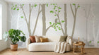 Design FC226 — Papier peint Foret scandinave cerfs et oiseau silhouette — Novomur