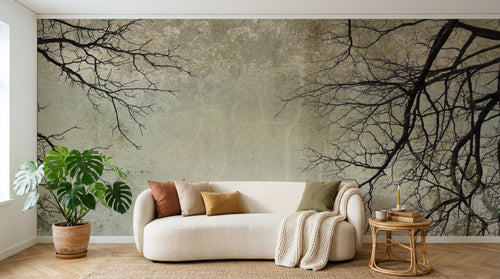 Design L0344 — Papier peint Branches nues fond gris vintage — Novomur