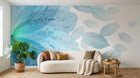 Design L0354 — Papier peint Grande fleur bleue eclatee turquoise — Novomur