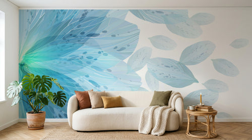 Design L0354 — Papier peint Grande fleur bleue eclatee turquoise — Novomur