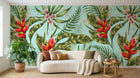 Design L0519 — Papier peint Pattern tropical oiseaux paradis fond bleu — Novomur