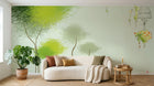 Design L0604 — Papier peint Arbres griffonnes vert cage oiseaux — Novomur