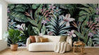 Design L0654 — Papier peint Pattern jungle hibiscus orchidees fond marine — Novomur