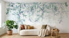 Design L0892 — Papier peint Branches feuilles vert eau cascade pastel — Novomur