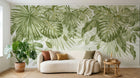 Design L1127 — Papier peint Feuillage tropical sauge fond beige texture — Novomur