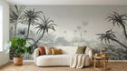 Papier peint Palmier Tropical Vert - Collection 4 SD0032 en situation — Paysage tropical gris sépia gravure vintage — Design SD0032