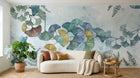 Design SL0008 — Papier peint Ginkgo multicolore aquarelle bleu pale — Novomur