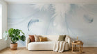 Design SL0061 — Papier peint Plumes blanches fond gris bleu lignes — Novomur