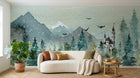 Design SL0111 — Papier peint Paysage hivernal renard chateau sapins — Novomur