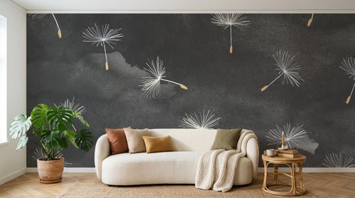Design SL0115 — Papier peint Pissenlits aigrettes fond gris fonce — Novomur