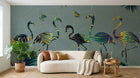 Design SL0143 — Papier peint Flamants silhouettes colorees fond gris — Novomur
