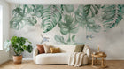 Design SL0173 — Papier peint Monstera cascade oiseaux fond marbre — Novomur