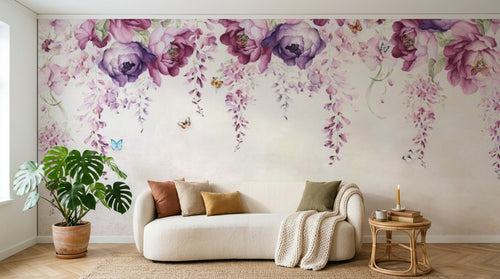 Design SL0202 — Papier peint Pivoines glycine cascade rose violet — Novomur