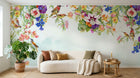 Design SL0226 — Papier peint Cascade fleurs colorees colibris exotiques — Novomur
