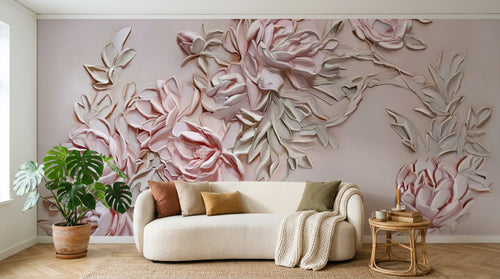 Design SL0238 — Papier peint Roses ruban relief 3D rose pale — Novomur