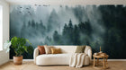Design SL0241 — Papier peint Foret pins brumeuse oiseaux photo — Novomur
