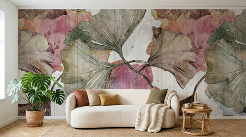 Design SL0302 — Papier peint Ginkgo aquarelle vintage symetrique — Novomur
