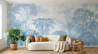 Design SL0339 — Papier peint Foret gravure bleu vintage botanique — Novomur