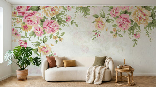 Design SL0349 — Papier peint Cascade pivoines roses feuillage vintage — Novomur