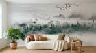 Design SL0356 — Papier peint Foret brumeuse vue aerienne oiseaux — Novomur