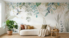 Design SL0373 — Papier peint Branches colibris aquarelle vert blanc — Novomur