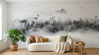 Design SL0388 — Papier peint Foret brumeuse aerienne soleil rose — Novomur