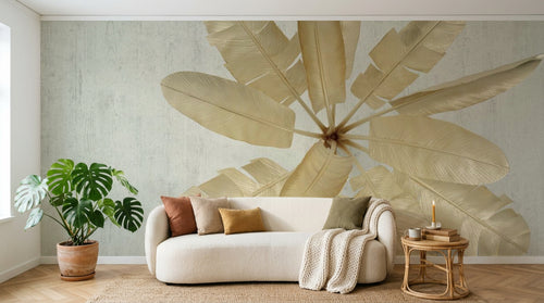Design SL0390 — Papier peint Bananier dore eventail fond beton — Novomur
