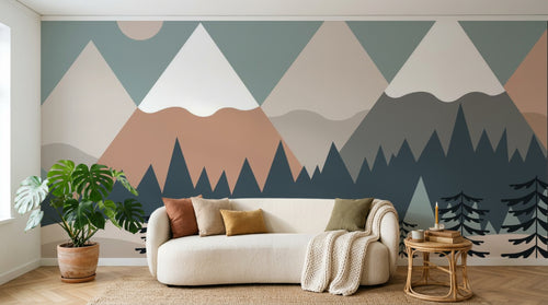 Design SL0413 — Papier peint Montagnes scandinaves sapins enfant — Novomur