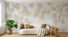 Design SL0441 — Papier peint Branches dorees feuilles rondes beige — Novomur